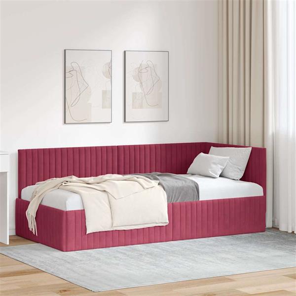 Grote foto vidaxl hoekbedframe met hoofdeinde wijnrood 90 x 200 cm fluweel antiek en kunst stoelen en banken