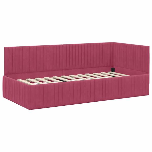 Grote foto vidaxl hoekbedframe met hoofdeinde wijnrood 90 x 200 cm fluweel antiek en kunst stoelen en banken