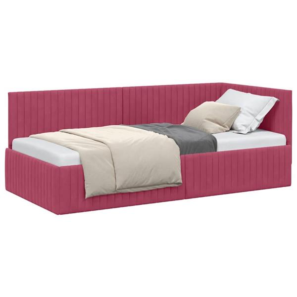 Grote foto vidaxl hoekbedframe met hoofdeinde wijnrood 90 x 200 cm fluweel antiek en kunst stoelen en banken