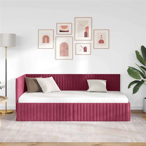 Grote foto vidaxl hoekbedframe met hoofdeinde wijnrood 90 x 200 cm fluweel antiek en kunst stoelen en banken