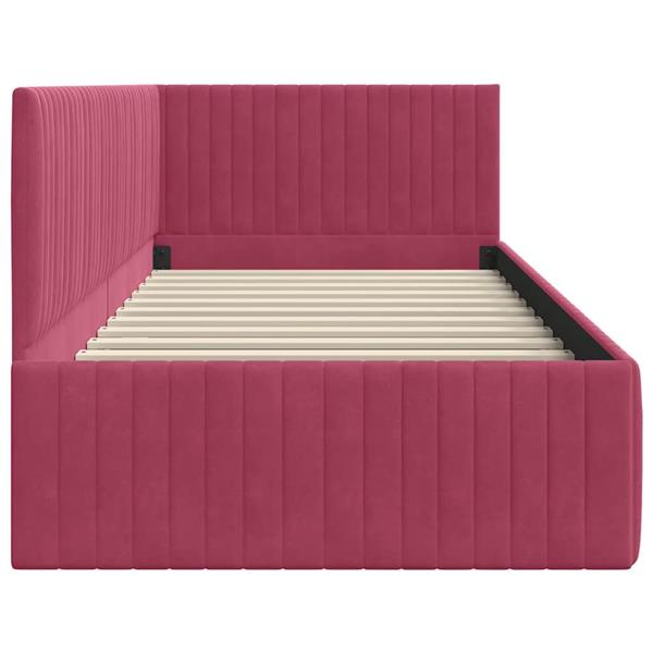Grote foto vidaxl hoekbedframe met hoofdeinde wijnrood 90 x 200 cm fluweel antiek en kunst stoelen en banken