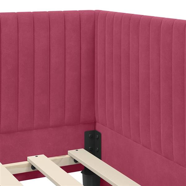Grote foto vidaxl hoekbedframe met hoofdeinde wijnrood 90 x 200 cm fluweel antiek en kunst stoelen en banken