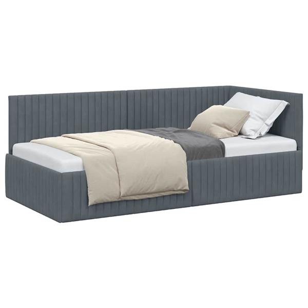 Grote foto vidaxl hoekbedframe met hoofdeinde donkergrijs 90 x 200 cm fluweel antiek en kunst stoelen en banken