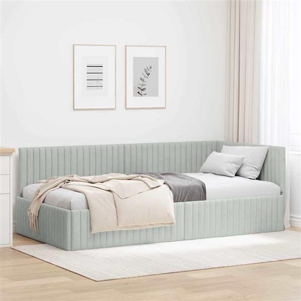 Grote foto vidaxl hoekbedframe met hoofdeinde lichtgrijs 90 x 200 cm fluweel antiek en kunst stoelen en banken
