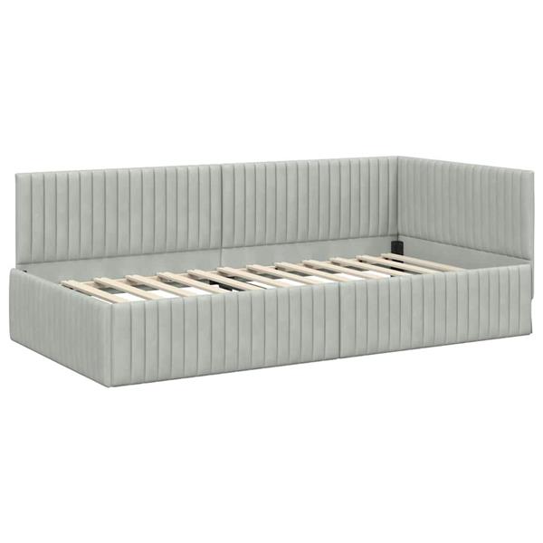 Grote foto vidaxl hoekbedframe met hoofdeinde lichtgrijs 90 x 200 cm fluweel antiek en kunst stoelen en banken