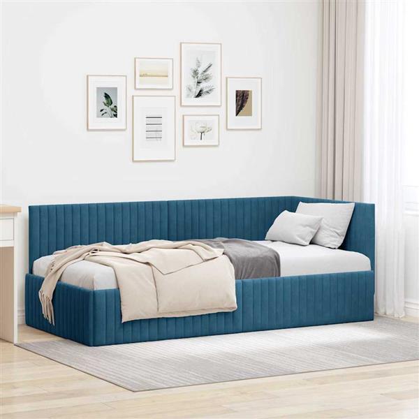 Grote foto vidaxl hoekbedframe met hoofdeinde blauw 90 x 200 cm fluweel antiek en kunst stoelen en banken