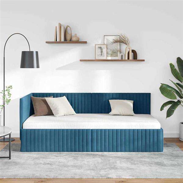 Grote foto vidaxl hoekbedframe met hoofdeinde blauw 90 x 200 cm fluweel antiek en kunst stoelen en banken