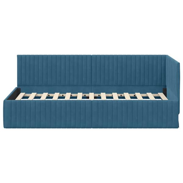 Grote foto vidaxl hoekbedframe met hoofdeinde blauw 90 x 200 cm fluweel antiek en kunst stoelen en banken