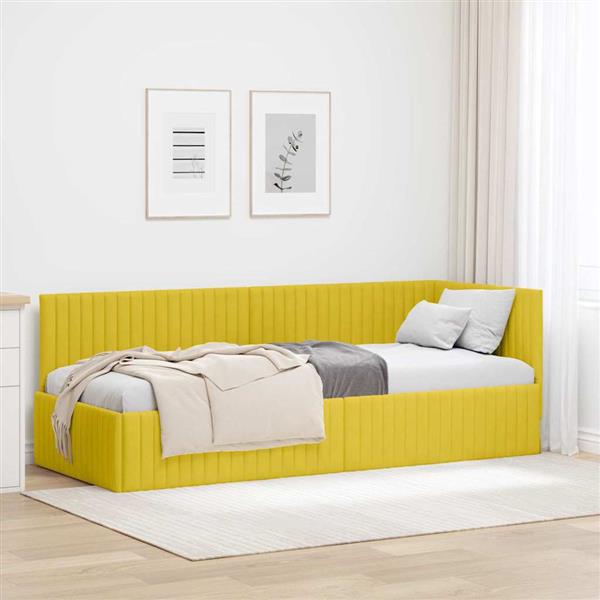 Grote foto vidaxl hoekbedframe met hoofdeinde geel 80 x 200 cm fluweel antiek en kunst stoelen en banken