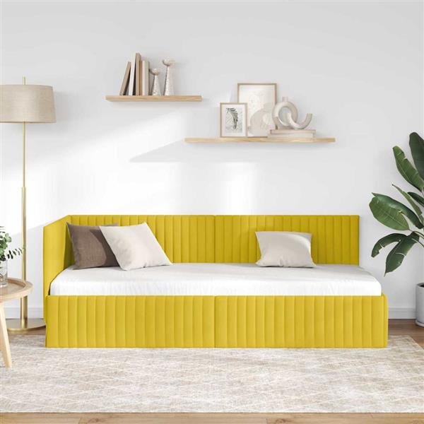 Grote foto vidaxl hoekbedframe met hoofdeinde geel 80 x 200 cm fluweel antiek en kunst stoelen en banken
