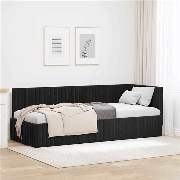 Grote foto vidaxl hoekbedframe met hoofdeinde zwart 80 x 200 cm fluweel antiek en kunst stoelen en banken