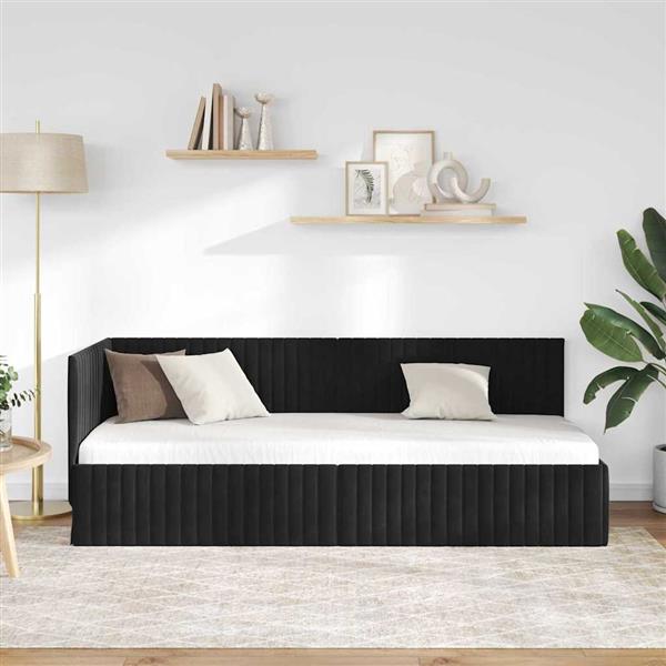 Grote foto vidaxl hoekbedframe met hoofdeinde zwart 80 x 200 cm fluweel antiek en kunst stoelen en banken