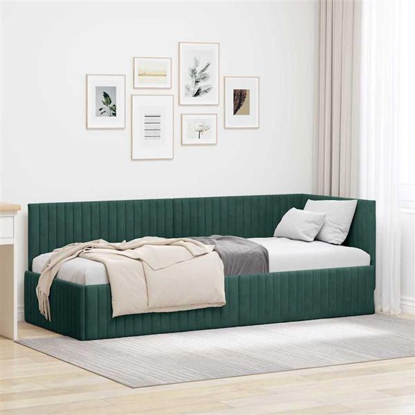 Grote foto vidaxl hoekbedframe met hoofdeinde donkergroen 80 x 200 cm fluweel antiek en kunst stoelen en banken