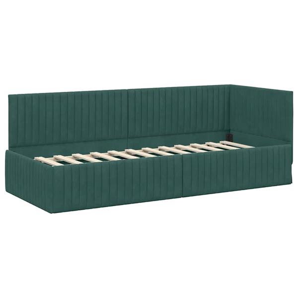 Grote foto vidaxl hoekbedframe met hoofdeinde donkergroen 80 x 200 cm fluweel antiek en kunst stoelen en banken