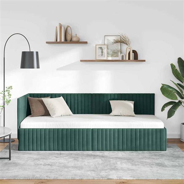 Grote foto vidaxl hoekbedframe met hoofdeinde donkergroen 80 x 200 cm fluweel antiek en kunst stoelen en banken