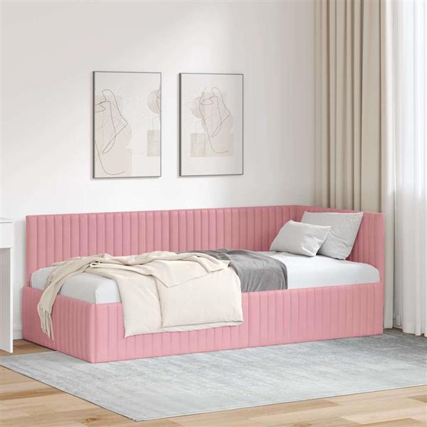 Grote foto vidaxl hoekbedframe met hoofdeinde roze 90 x 190 cm fluweel antiek en kunst stoelen en banken