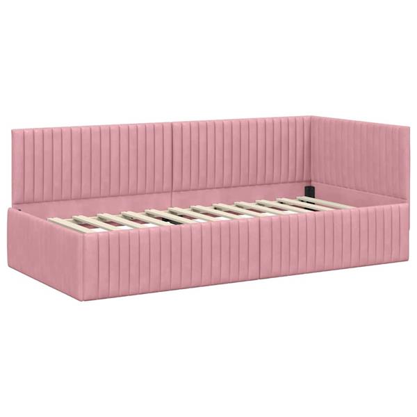 Grote foto vidaxl hoekbedframe met hoofdeinde roze 90 x 190 cm fluweel antiek en kunst stoelen en banken