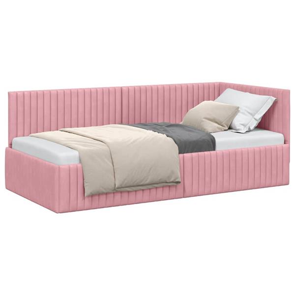 Grote foto vidaxl hoekbedframe met hoofdeinde roze 90 x 190 cm fluweel antiek en kunst stoelen en banken