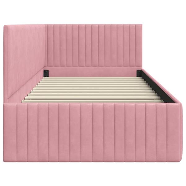 Grote foto vidaxl hoekbedframe met hoofdeinde roze 90 x 190 cm fluweel antiek en kunst stoelen en banken