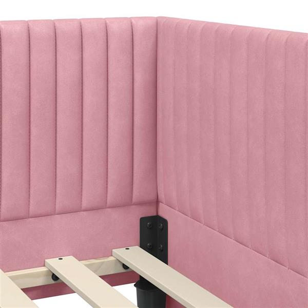 Grote foto vidaxl hoekbedframe met hoofdeinde roze 90 x 190 cm fluweel antiek en kunst stoelen en banken
