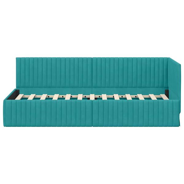 Grote foto vidaxl hoekbedframe met hoofdeinde turquoise 80 x 200 cm fluweel antiek en kunst stoelen en banken