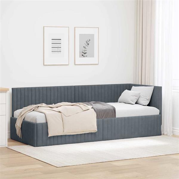 Grote foto vidaxl hoekbedframe met hoofdeinde donkergrijs 80 x 200 cm fluweel antiek en kunst stoelen en banken