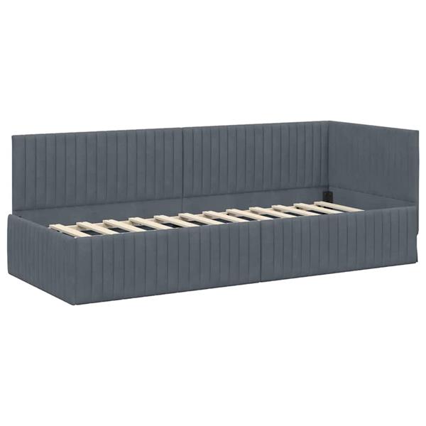 Grote foto vidaxl hoekbedframe met hoofdeinde donkergrijs 80 x 200 cm fluweel antiek en kunst stoelen en banken