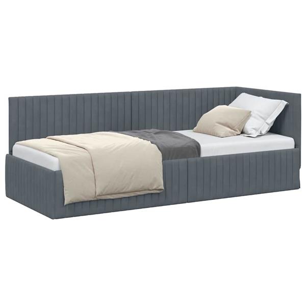 Grote foto vidaxl hoekbedframe met hoofdeinde donkergrijs 80 x 200 cm fluweel antiek en kunst stoelen en banken