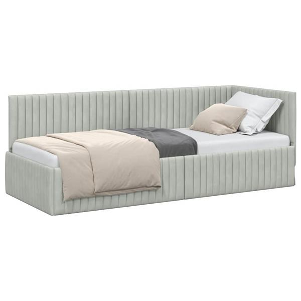 Grote foto vidaxl hoekbedframe met hoofdeinde lichtgrijs 80 x 200 cm fluweel antiek en kunst stoelen en banken