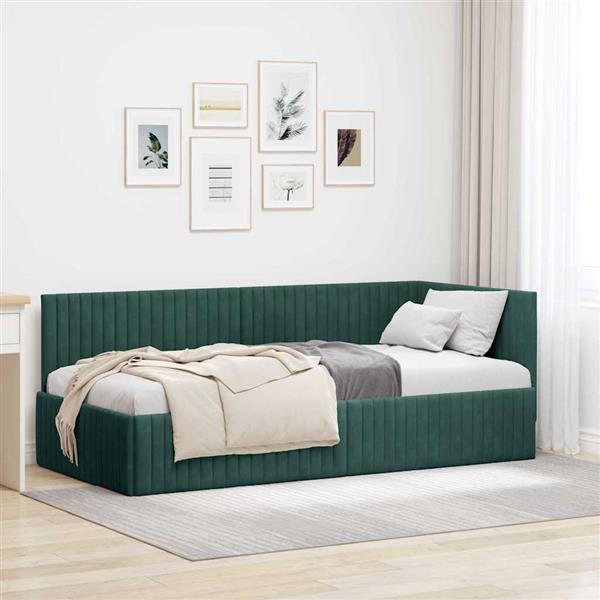 Grote foto vidaxl hoekbedframe met hoofdeinde donkergroen 90 x 190 cm fluweel antiek en kunst stoelen en banken