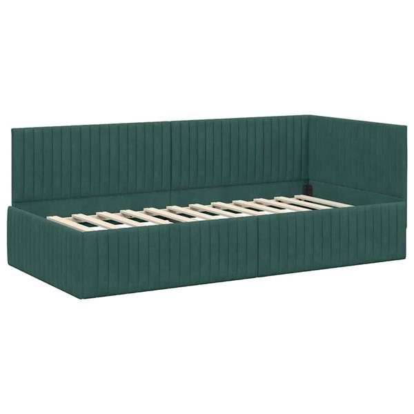 Grote foto vidaxl hoekbedframe met hoofdeinde donkergroen 90 x 190 cm fluweel antiek en kunst stoelen en banken