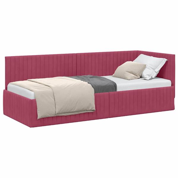 Grote foto vidaxl hoekbedframe met hoofdeinde wijnrood 80 x 200 cm fluweel antiek en kunst stoelen en banken
