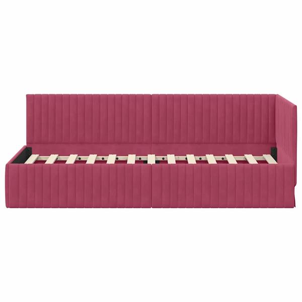 Grote foto vidaxl hoekbedframe met hoofdeinde wijnrood 80 x 200 cm fluweel antiek en kunst stoelen en banken