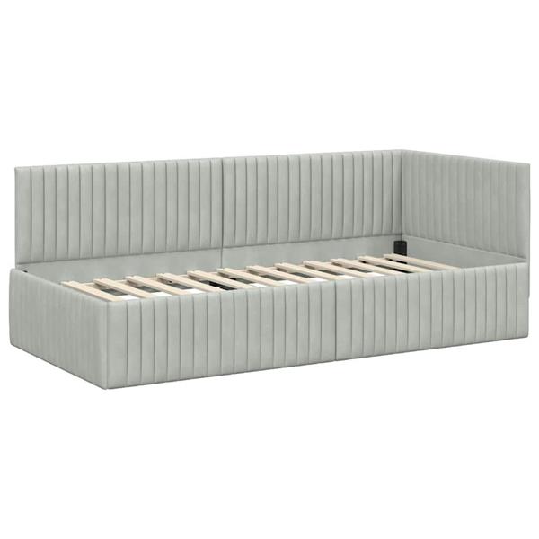 Grote foto vidaxl hoekbedframe met hoofdeinde lichtgrijs 90 x 190 cm fluweel antiek en kunst stoelen en banken
