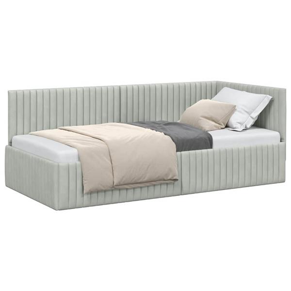 Grote foto vidaxl hoekbedframe met hoofdeinde lichtgrijs 90 x 190 cm fluweel antiek en kunst stoelen en banken
