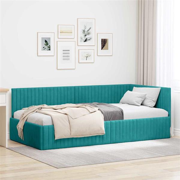 Grote foto vidaxl hoekbedframe met hoofdeinde turquoise 100 x 200 cm fluweel antiek en kunst stoelen en banken