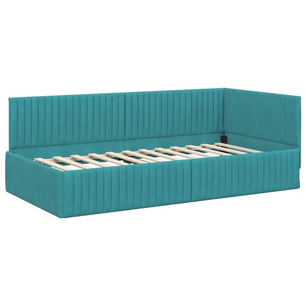 Grote foto vidaxl hoekbedframe met hoofdeinde turquoise 100 x 200 cm fluweel antiek en kunst stoelen en banken