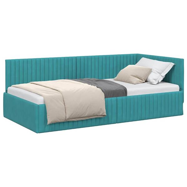 Grote foto vidaxl hoekbedframe met hoofdeinde turquoise 100 x 200 cm fluweel antiek en kunst stoelen en banken