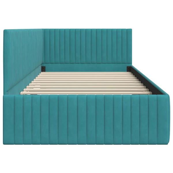 Grote foto vidaxl hoekbedframe met hoofdeinde turquoise 100 x 200 cm fluweel antiek en kunst stoelen en banken