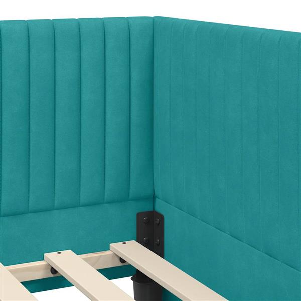 Grote foto vidaxl hoekbedframe met hoofdeinde turquoise 100 x 200 cm fluweel antiek en kunst stoelen en banken