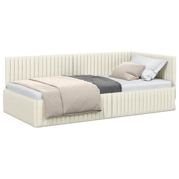 Grote foto vidaxl hoekbedframe met hoofdeinde cr me 100 x 200 cm fluweel antiek en kunst stoelen en banken