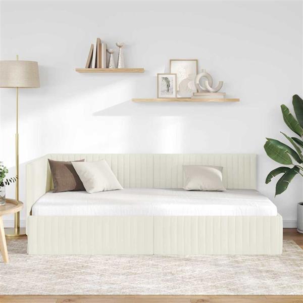 Grote foto vidaxl hoekbedframe met hoofdeinde cr me 100 x 200 cm fluweel antiek en kunst stoelen en banken