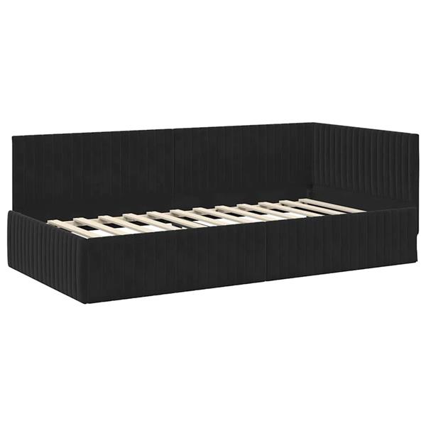 Grote foto vidaxl hoekbedframe met hoofdeinde zwart 100 x 200 cm fluweel antiek en kunst stoelen en banken