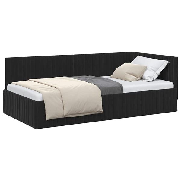 Grote foto vidaxl hoekbedframe met hoofdeinde zwart 100 x 200 cm fluweel antiek en kunst stoelen en banken