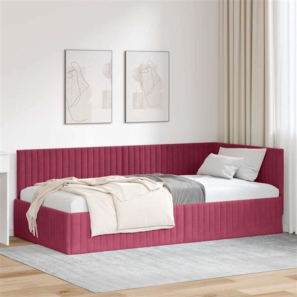 Grote foto vidaxl hoekbedframe met hoofdeinde wijnrood 100 x 200 cm fluweel antiek en kunst stoelen en banken