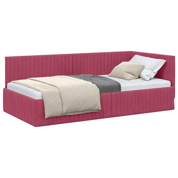 Grote foto vidaxl hoekbedframe met hoofdeinde wijnrood 100 x 200 cm fluweel antiek en kunst stoelen en banken
