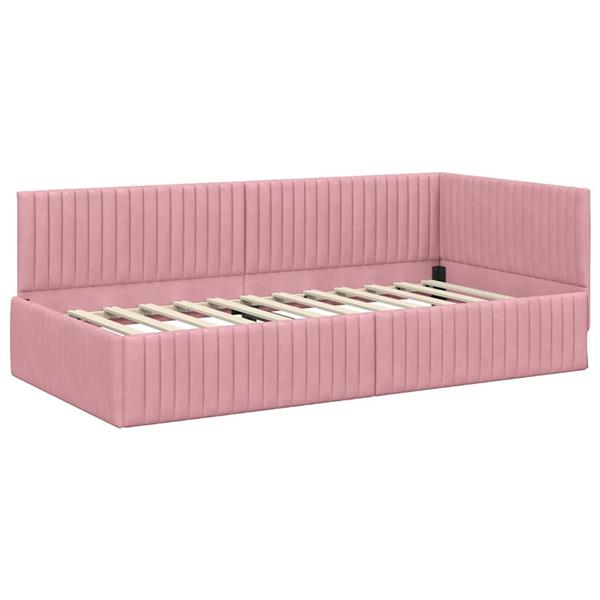 Grote foto vidaxl hoekbedframe met hoofdeinde roze 100 x 200 cm fluweel antiek en kunst stoelen en banken