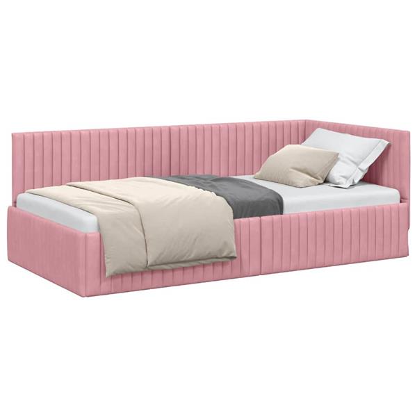 Grote foto vidaxl hoekbedframe met hoofdeinde roze 100 x 200 cm fluweel antiek en kunst stoelen en banken