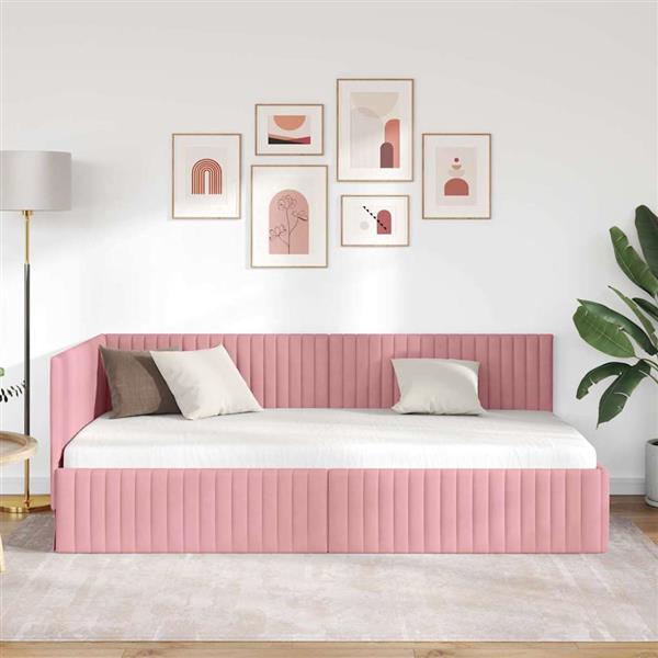Grote foto vidaxl hoekbedframe met hoofdeinde roze 100 x 200 cm fluweel antiek en kunst stoelen en banken