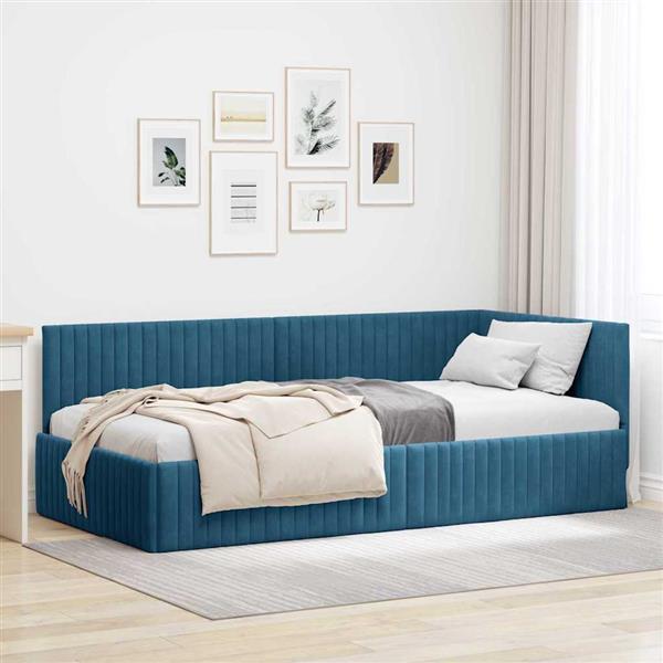 Grote foto vidaxl hoekbedframe met hoofdeinde blauw 100 x 200 cm fluweel antiek en kunst stoelen en banken